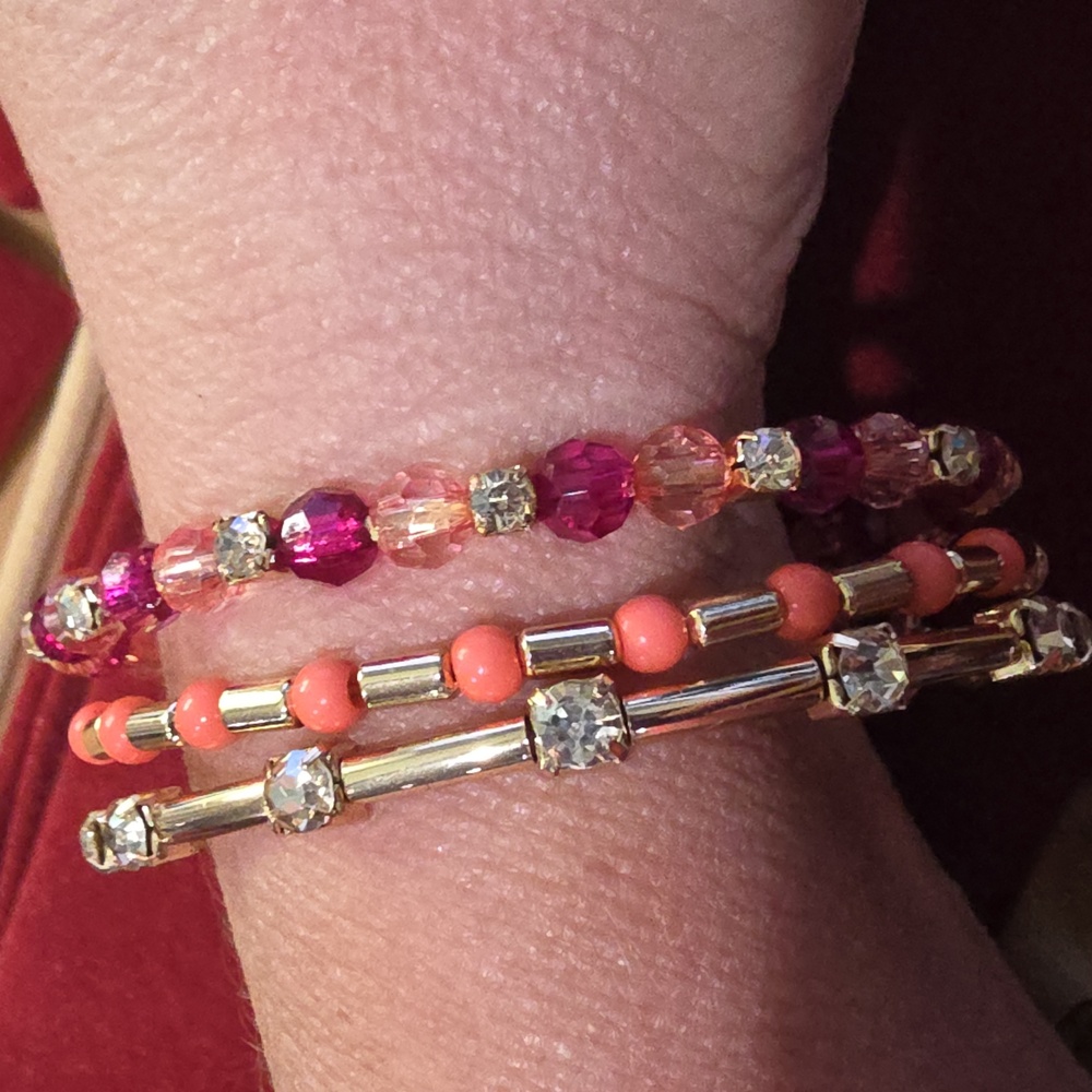 Anne Klein Gold and Pink Beaded Bracelet Set